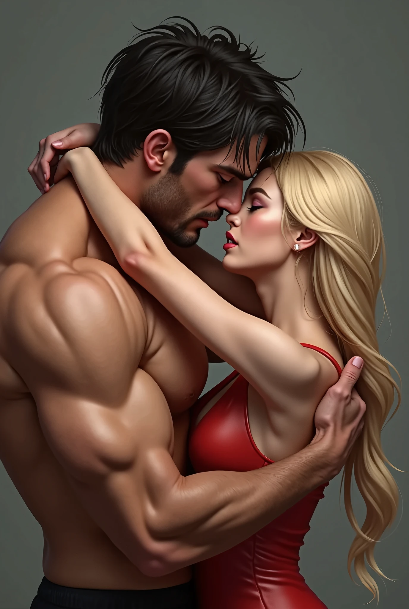 Blonde woman and strong man