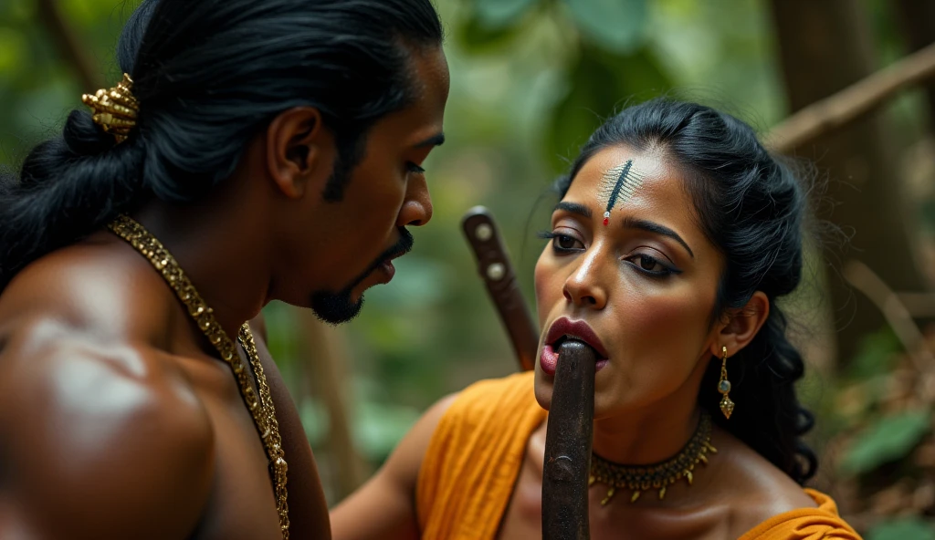 Create a desi girl and boy . Desi girl smoking the boy dick and boy touching the desi girl .desi girl and boy are nude.