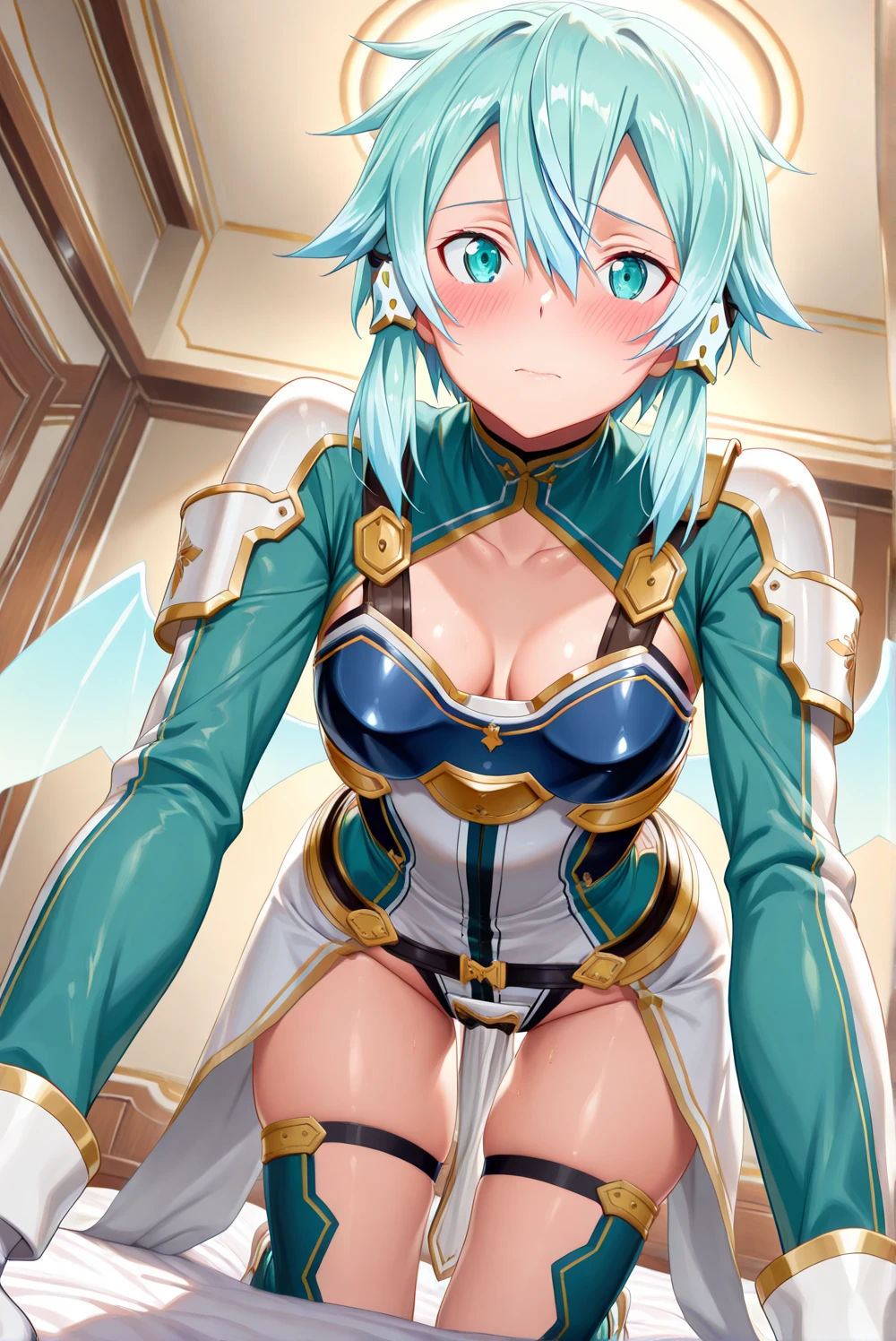 (((Man having sex with Sinon1a perSon)))、(((A man inSertS hiS into hiS girlfriend in miSSionary poSition)))、(((She Spread her legS wide o inSerted))), (((She iS being penetrated by a man'S )))、Detailed detailS、8K image quality、hight reSolution、bluSh Spread、Reluctant face、CurvaceouS body, Small hard cheSt ,(((Her breaStS, nippleS expoSed)))、((maSterpiece:1.2、top-quality)), ultra-detailliert, Ultra-preciSe depiction, Ultra-detailed depiction、Overall view、Light blue hair、Short-hair、Green and white Chinon coStume、