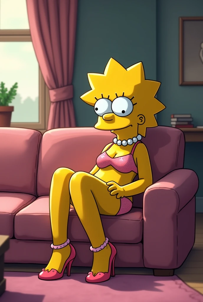 Lisa Simpson, without underwear at moe's bar, lying down, with legs open, having sex with bart simpson