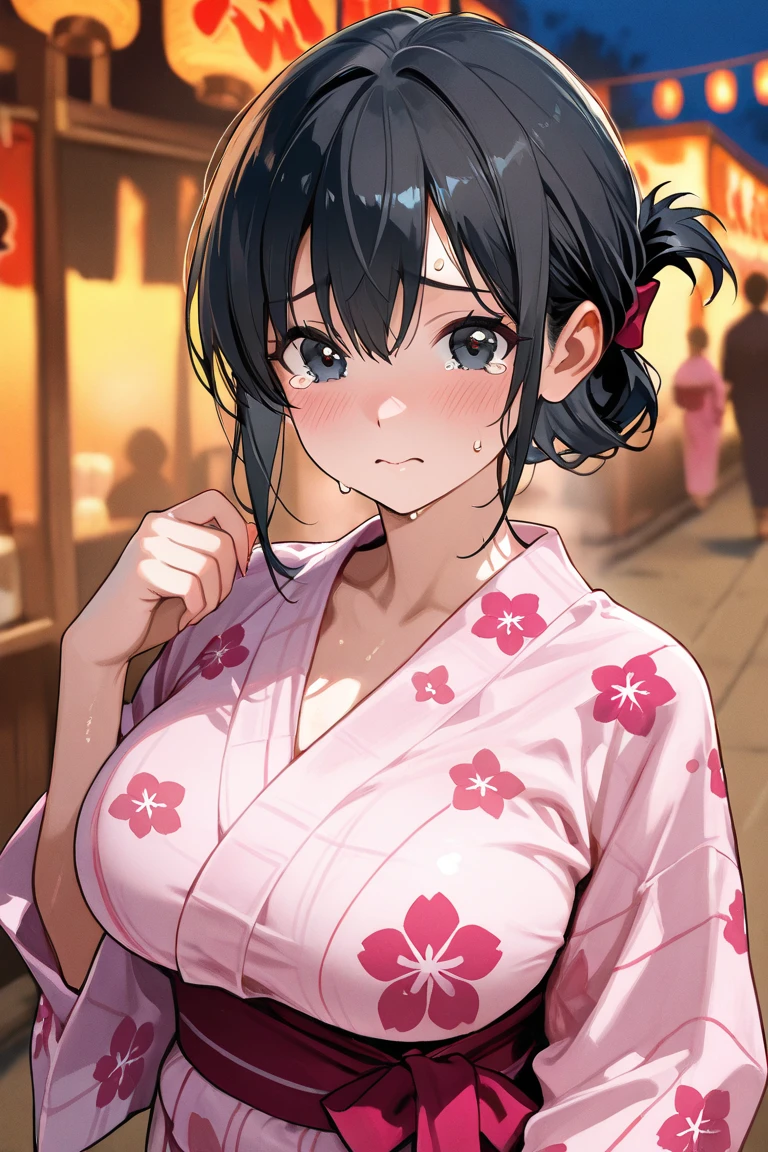Cute beautiful girl、Big eyes、Open yukata、Big Breasts