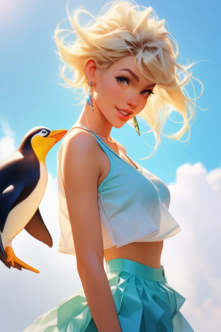 beautiful enchantress singing and attracting a large swarm of swans, large fur jacket, one piece swim suit underneath