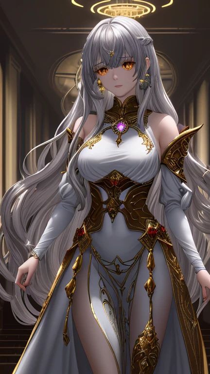 ((highest quality)), ((masterpiece)), (detailed), （Perfect Face）、（The woman is a beautiful, seductive, and elegant alien queen named Princess Leona, with the same body as an alien, long light brown straight hair, a slender body, but normal breasts, and she is wearing a gorgeous, jeweled alien wedding dress and an alien wedding veil, making her a gorgeous and beautiful alien bride worthy of an alien queen.）The woman gets married in an alien nest