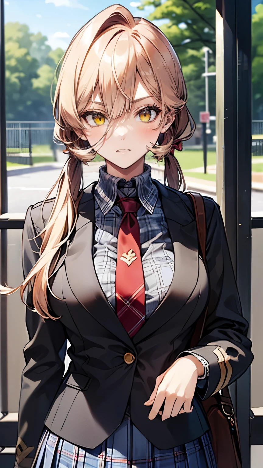 (masterpiece:1.3, Highest Quality, ultra high resolution, Super Details), (realistic, photorealistic:1.3), beautiful illustration, perfect lighting, natural light, colorful, depth of field, 2025's , ,
Beautiful Delicate Hair, beautiful detailed face, Beautiful Tourist Destination Details, (perfect anatomy, anatomically accurate, Super Detailsスキン), Pink Skin, about,
stares at viewers, (face focus, upper body), 1 GIRL ON BREAKDAY, high school girl, cute and symmetrical face, perfect face, perfect eyes, perfect body, babyface, cute face:1.2, Tiny,
(middle hair, twin tails, LONG SIDE LOCK, light brown hair), Jewelry showing off her bang , orange eyes, big eyes, long eyelashes, (Medium Bust, narrow west , Sensual Thighs), skin dentation,
(detailed fabric texture), 40s ((uniform, dark blue plaid pleated skirt, long sleeve, dark blue blazer)), 40s ((dark green plaid tie)), 40s (white collared shirt), 40s school bag,
(beautiful scenery), summer, evening, Detailed Background, (school gate:1.5), walk, (pose with movement), ( 彼女の 彼女の 彼女の highlight her sexy breasts 、 彼女の 彼女の highlight her sexy breasts 、 彼女の highlight her sexy breasts 、 highlight her sexy breasts 、 highlight my sexy breasts 、 let me eat 、 nice smile, Shy Butts, , parted lips),