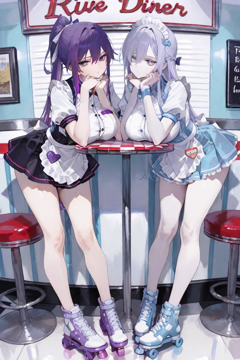 Two girls, A girl is a Hong Kong goddess,Purple Eyes,2legs,Legs open,Very long hair,Pink hair, Two Purple Eyes,White bra,White underwear,The other girl is Kagura Mia,Kagura Mia,White hair,Kagura MiaWhite hair,double braid hair,2legs,(Giddenmei 1.5),Heterochromia,Half closed eyes,Kagura Mia's left eye is yellow,Right eye is blue,Barefoot,White bra,White underwear,Two girls,See the soles of your feet,Foot Viewpoint,Two girls sitting side by side,Two girls look at the audience,foot fetish,Sexual suggestion