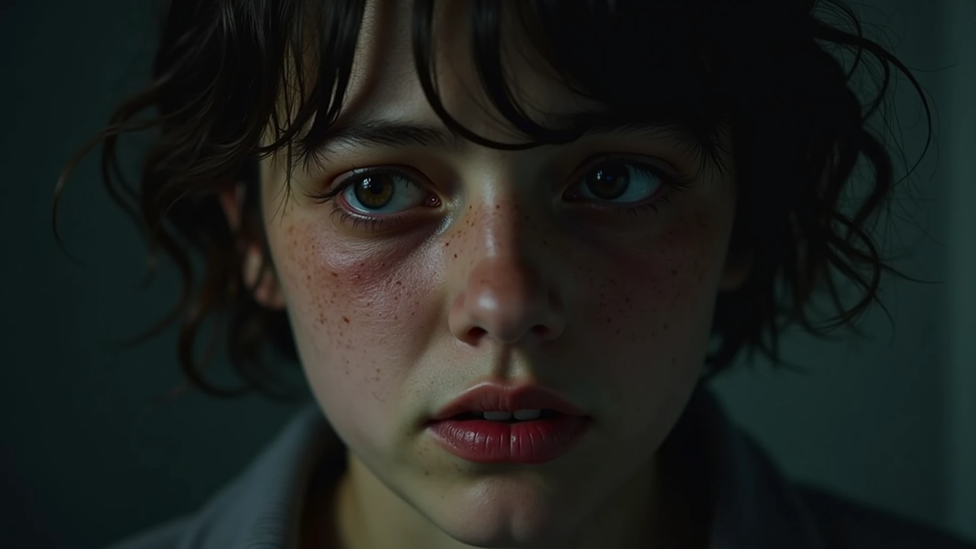 Thin black-haired boy with piercing eyes. We played 7 minutes in heaven