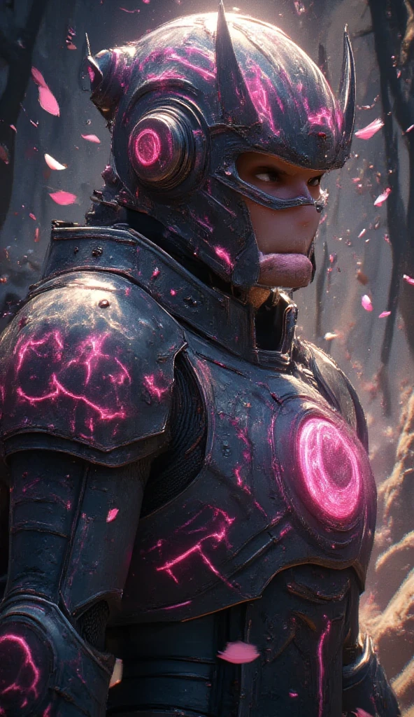 **Prompt:**  

*"A breathtaking, hyper-realistic 8K ultra HD cinematic render of a **Flower-Wise Night Warrior** clad in **futuristic full-body armor**, seamlessly fused with **ethereal cherry blossoms**. The warrior strides forward under the golden light of day, their **sleek, biomechanical armor** adorned with **delicate pink cherry blossom petals**—some embedded like living engravings, others floating in the air as if carried by an unseen wind. The helmet is a masterpiece of **hard fantasy design**, with a **translucent visor lined with glowing cherry blossom patterns**, revealing a piercing gaze beneath.  

The armor combines **sharp, angular plating with organic floral motifs**—**thorn-like protrusions** wrap around the limbs, while **luminescent cherry blossom vines** pulse with soft energy across the chest and shoulders. Sunlight catches every intricate detail: the **textured metal, the semi-transparent petals fused into the armor, and the subtle glow of bioluminescent veins**.  

The warrior walks through a **sun-drenched battlefield of ancient ruins**, where cherry blossom trees grow defiantly among shattered stone. Pink petals drift through the air, contrasting against the warrior’s **dark metallic hues (gunmetal black with rose gold accents)**. The scene is **cinematic and immersive**, with **volumetric god rays, atmospheric haze, and ultra-fine details**—from the **individual stitching on the armored cape** to the **reflective sheen on each petal**.  

**Mood:** Awe-inspiring yet serene—like a **silent guardian of nature and steel**. The blend of **futuristic warfare and delicate blossoms** creates a striking, almost poetic contrast."*  

### **Optional Enhancements:**  
- **"Add a trail of floating cherry blossoms that react to the warrior’s movements, swirling like a living aura."**  
- **"The armor’s petals slowly regenerate as if alive, symbolizing resilience."**  
- **"A massive cherry blossom tree in the background, its roots intertwined with broke
