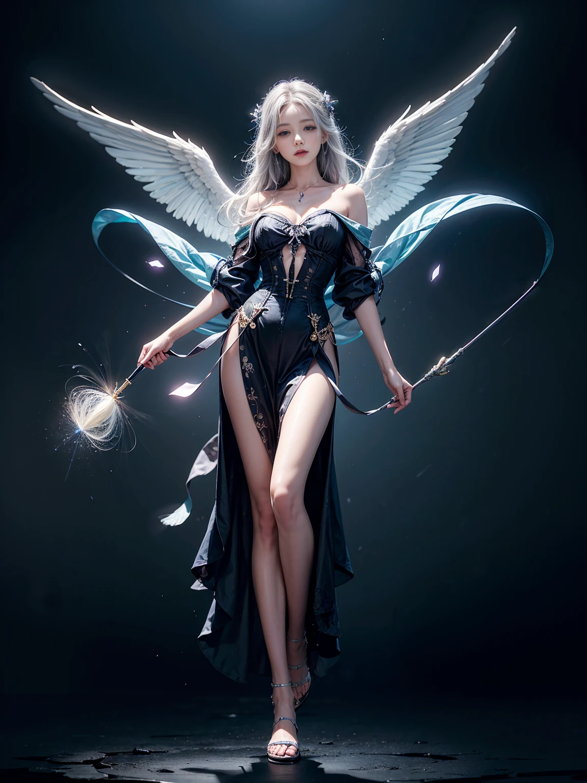 ((best quality)), ((masterpiece)), (detailed), 1girl, Character design, female, dynamic poses, long white grey hair, grey white eyes, very skinny, detailed, best quality, no accesoires around the neck, no shoes, prominent collarbones, skinny arms, flat stomach, visible hip bones, full body, blank white background, plain background, white background, red and white clothing, Bloodborne inspired, occult aesthetic, occult, detailed and intricate steampunk and detailed gothic, NSFW, Very dramatic and cinematic lighting, cosmic horror, grim-dark, side-lighting, perfect face, NSFW, Fluttering lace flared long knee length dress with frilly petticoats, knee length dress, pleated petticoats, petticoats gothic, complex lace boots, side-lighting, gothic aesthetic, wielding a mighty sword with mechanical components, mandalas, small breasts, a fairy, various different types of insect wings, NSFW, full body, whole body, body, plain background, white background, blank background, no background, white background NSFW, chains, full body, whole body, head-to-toe NSFW