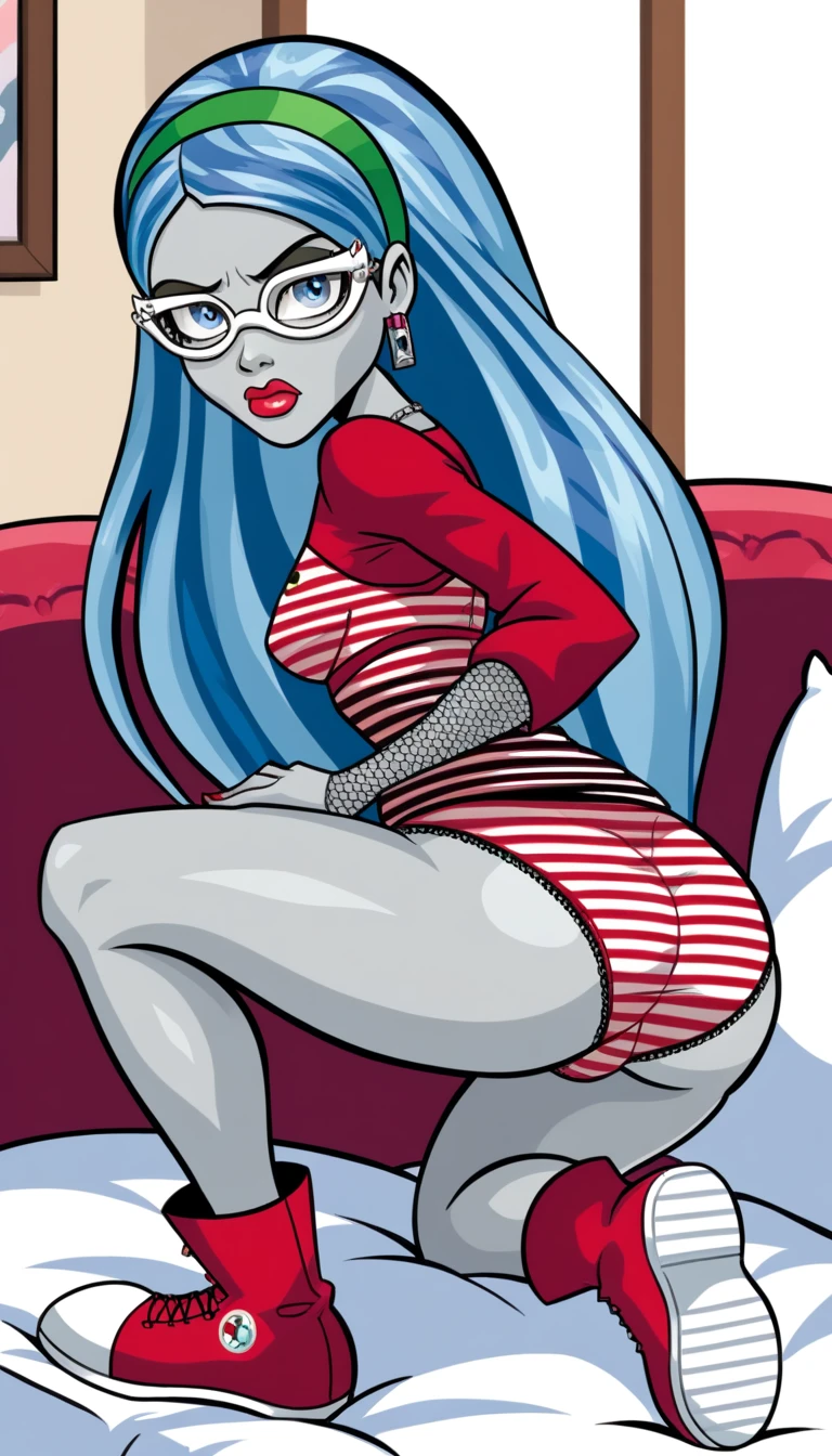 full body view, sexy pose, creepy dungeon setting, Hot clown girl in tight sexy corset, big natural bobs, clown makeup, pale white skin, leaning forward, evil smile, multi colored hair, red nose, sexy thighs, wanting to have sex with you, toned fit ass, adult, 21 years old, skimpy clothes, wearing a latex skirt,
