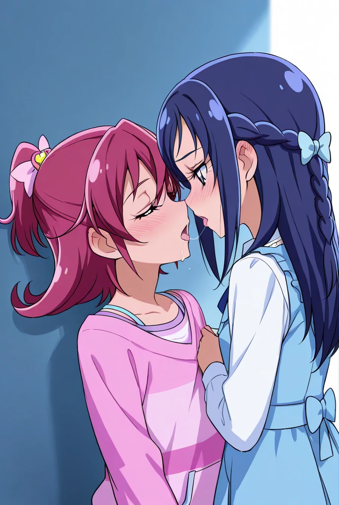 Anime image of couple kissing in front of white background, kissing together cutely, kiss together, Kissing each other,  Kissing, lovely kiss, Makoto Kino,Ami Mizuno,Mako Ami, Lesbian kiss, kiss mouth to mouth, kiss,