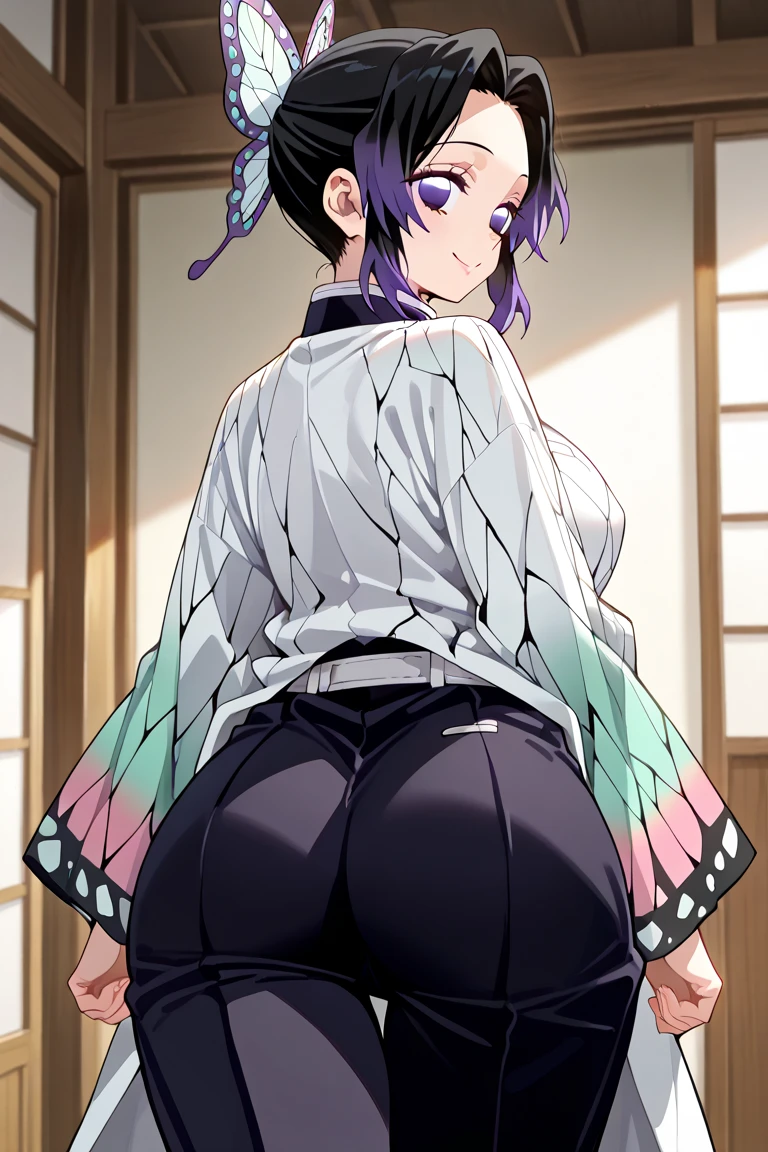 (((NSFW,1girl,1boy,sex,vaginal ))),1boy is daemon ,(((clothed))),masterpiece,Ultra detailed backgrounds,delicate patterns,Best intricate and detailed quality,movie poster style, very detailed faces,Highly detailed eyes and faces,Very detailed eyes,,kochou shinobu,cabelo multicolorido,No bangs,Hair intake,Purple Eye,haori,(((wearing haori))),(((wearing hakama))),butterflys,Saber on the wais,clothed,purple lace butterfly design bra,purple lace butterfly design panties,clothing ,looking at viewers,smile,all fours,high resolution,perfect anatomy,cinematic lighting,anime keyvisual,beautiful detailed eyes,best quality,unity 8k wallpaper,super detailed skin,white skin,perfect lighting,daytime park,daytime,(((outdoor))),sunshine ,wisteria flowers background ,animated painting,don’t take off wear,