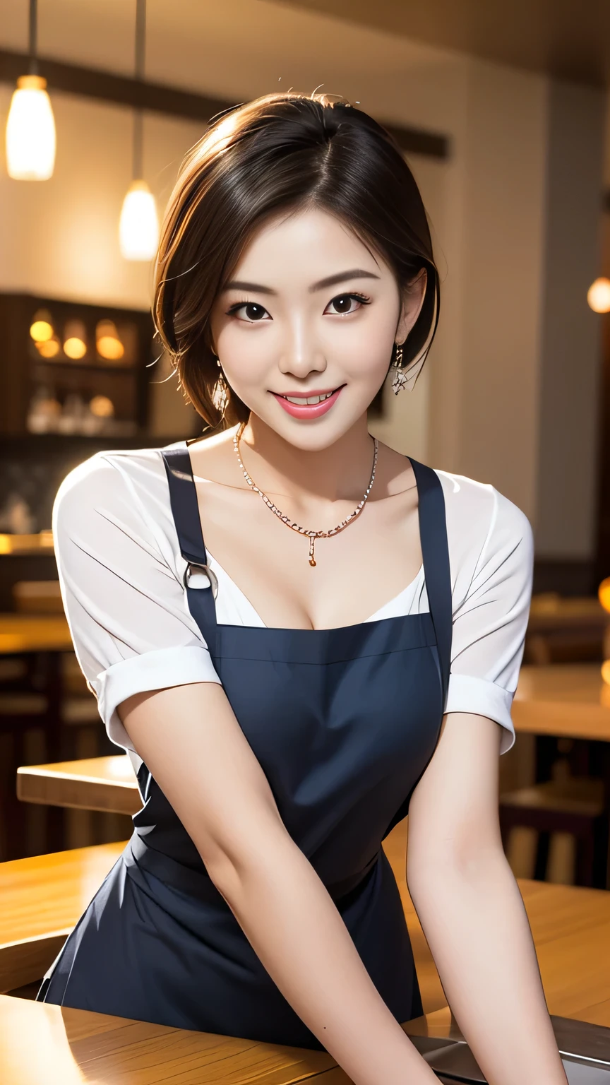 (((fifties style striped pattern waitress costume))),(((idol pose))),(((bare inner thigh))),(((Show cleavage))),(((pastel colored socks pumps))),ulzzang-6500-v1.1, (Raw photo:1.2), (Photo realistic:1.4), a beautiful detailed girl, extremely detailed eye and face, beautiful detailed eyes, ultra-detailed, High resolution, top-quality, masterpiece, highly detailed, 8k wallpaper, Wonderful, finely detail, top-quality, (retro pop diner), Beautiful eyes, smile, Opening Mouth