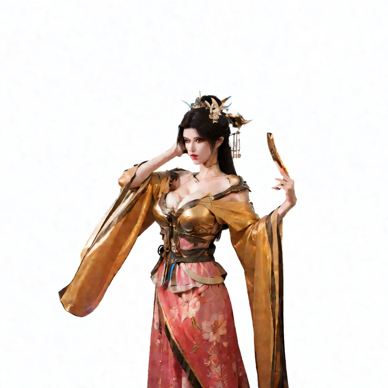 tmasterpiece, Traditional chinese painting, 1个Giant Breast Girl, False lashes,Gold jewelry,long whitr hair, looking at viewert,dances,Perfect facial features,Normal hands,5 fingers, Titillating, O spirit, drak, dunhuang_style, dunhuang_cloths, UHD Dragon Horn, The dragon is flying, 4k, Best quality at best, super detailing, stage lighting,smog,Award-Awarded, high qulity,Best quality at best,high detal