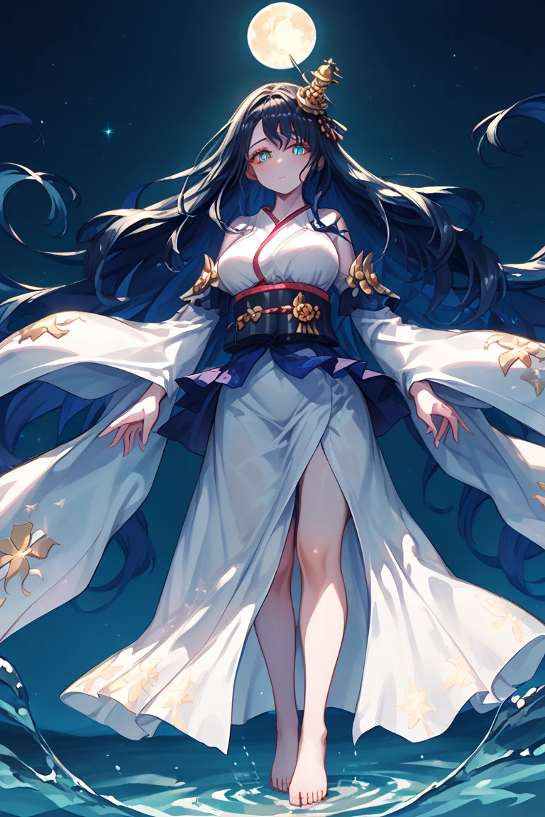 highest quality, (masterpiece:1.35), wallpaper, (figure), original, (Depth of the bounds written), (1 girl:1.35), (alone), full body, dynamic, detailed face,mature woman, adult, (old:1.3), medium breasts, interesting, Happy,shrine maiden clothes, flower trim,unusually long hair, black hair,Dog ear volume lighting, fallen leaves, Tyndall effect,