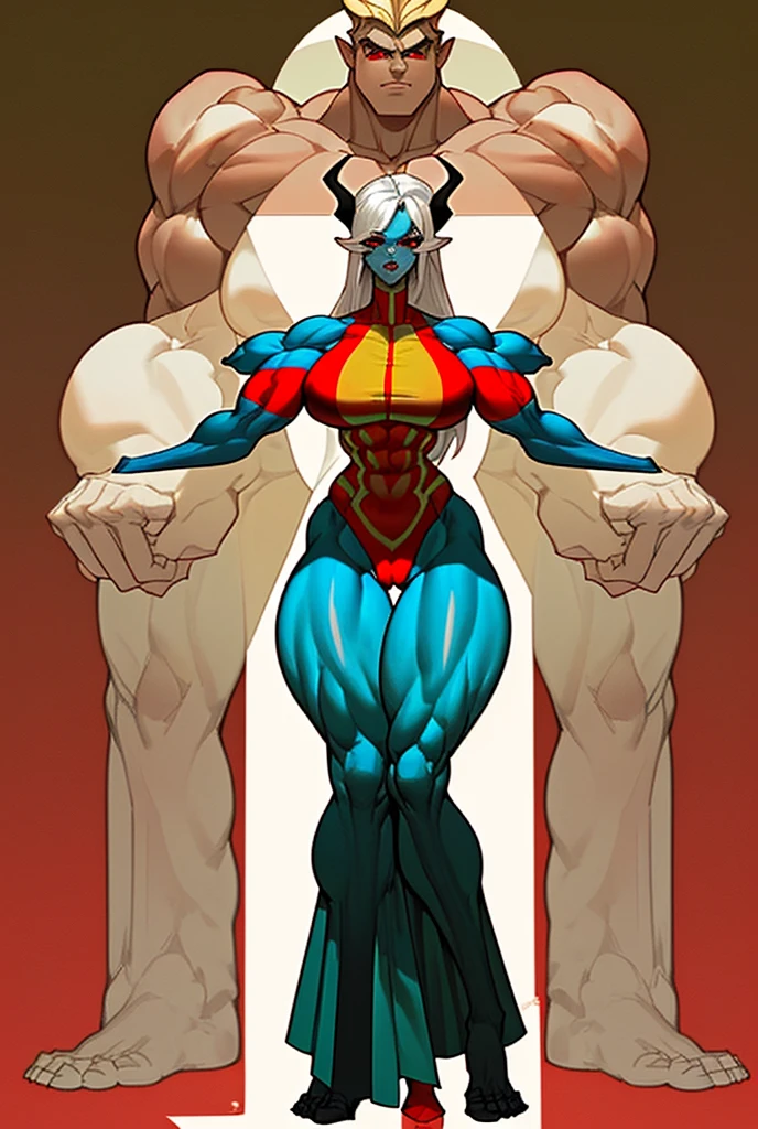 Femboy, long white hair, gigantic muscular body, penis huge balls, 4 afull body.