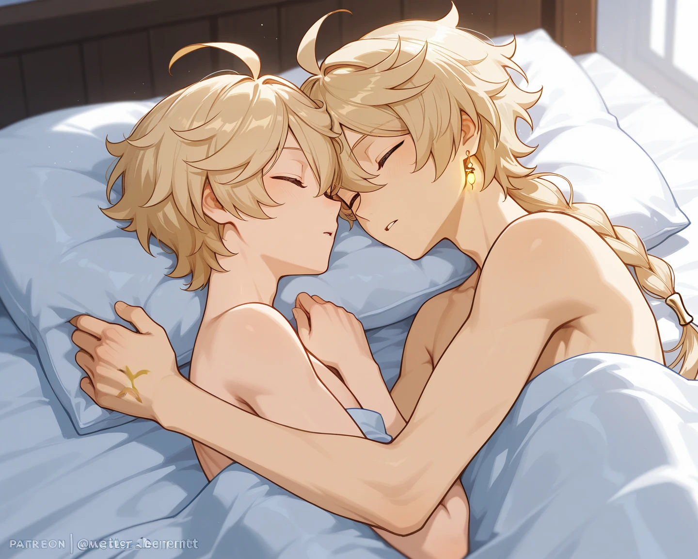 boyish Berry Short Slanted Eyes Thighs Blonde Short Dagger At the bed Sex Completely naked