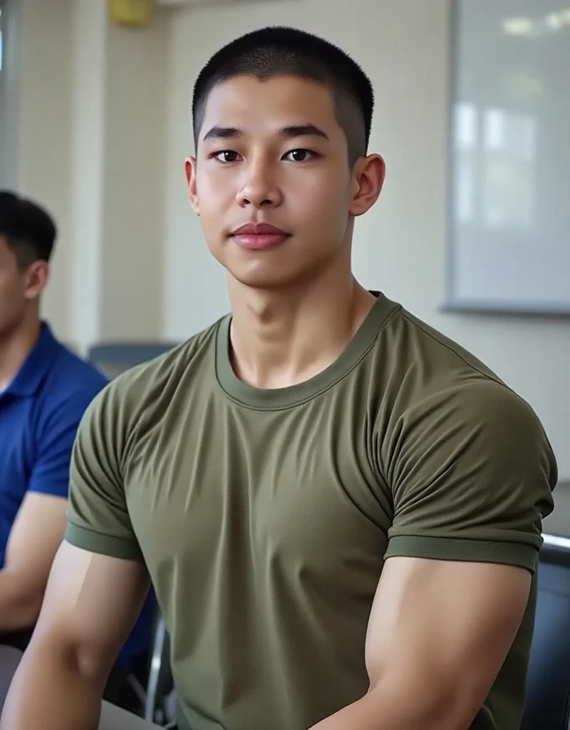 Asian,male,18 ,handsome,hot,half naked,buzz cut hairstyle ,tan skin 