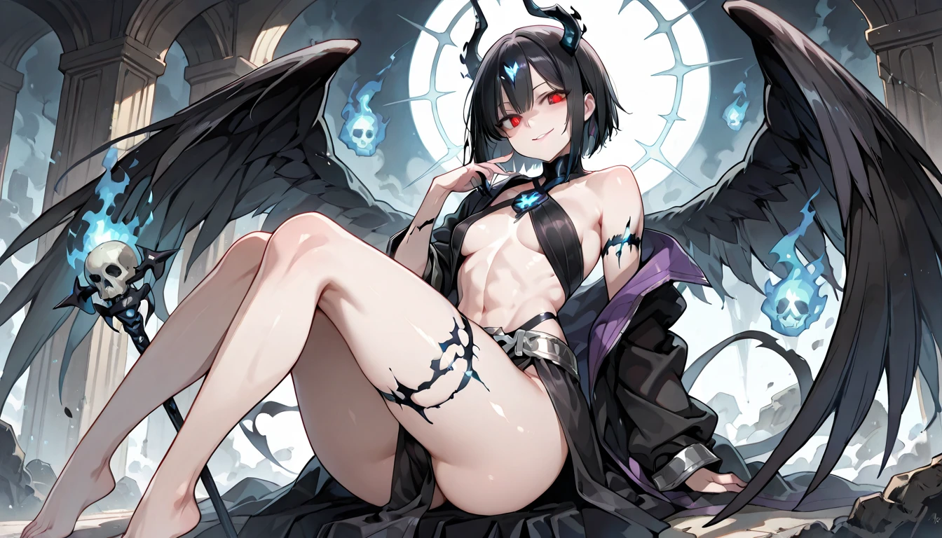 pointy ears,Bigboobs,Two legs,Over-the-knee stockings,(Princess cut hairstyle),short detailed hair,Sideburns have long hair,succubi,have demon wings,Bikini swimsuit,opening legs