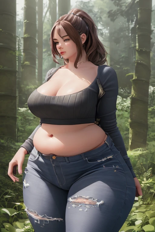 (masterpiece quality1.1), (insanely sophisticated detailed1.2), (realistic detailed beautiful face1.3), (1girl), beautiful face, RAW photo, best quality, high resolution, (masterpiece), Lara Croft, dutch shot, messy brunette hair tied back, skintight light gray tank top, skintight beige cargo pants, standing inside ancient temple, ((massive belly)), ((incredibly overstuffed belly)), (photorealistic:1.4), dynamic volumetric lighting, professional photography, sharp focus, HDR, 8K resolution, beautiful angular face, high rating, intricate detail, sophisticated detail, depth of field, detailed soft eyes, big eyes, chubby, soft fat, smooth skin, tight clothes, undersized clothes, (correct anatomy1.6), ((hyper swollen belly1.5))