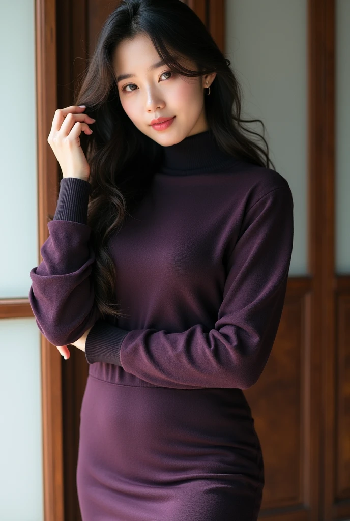 (realistic:1.3), finely detailed, quality, rembrandt lighting, (masterpiece:1.2), (photorealistic:1.2), (best quality), (detailed skin:1.3), (intricate details), dramatic, ray tracing, 1girl, japanese girl, 21 years old, detailed skin texture, (blush:0.5), (goosebumps:0.5), subsurface scattering, smiling, medium breasts, updo hair, bangs, hair between eyes, turtleneck sweater dress, knit sweater, cowboy shot, sitting, (indoors, sofa, living room, window sill, light rays, dark, shadow), <lora:a beam of light_v1.04:1>