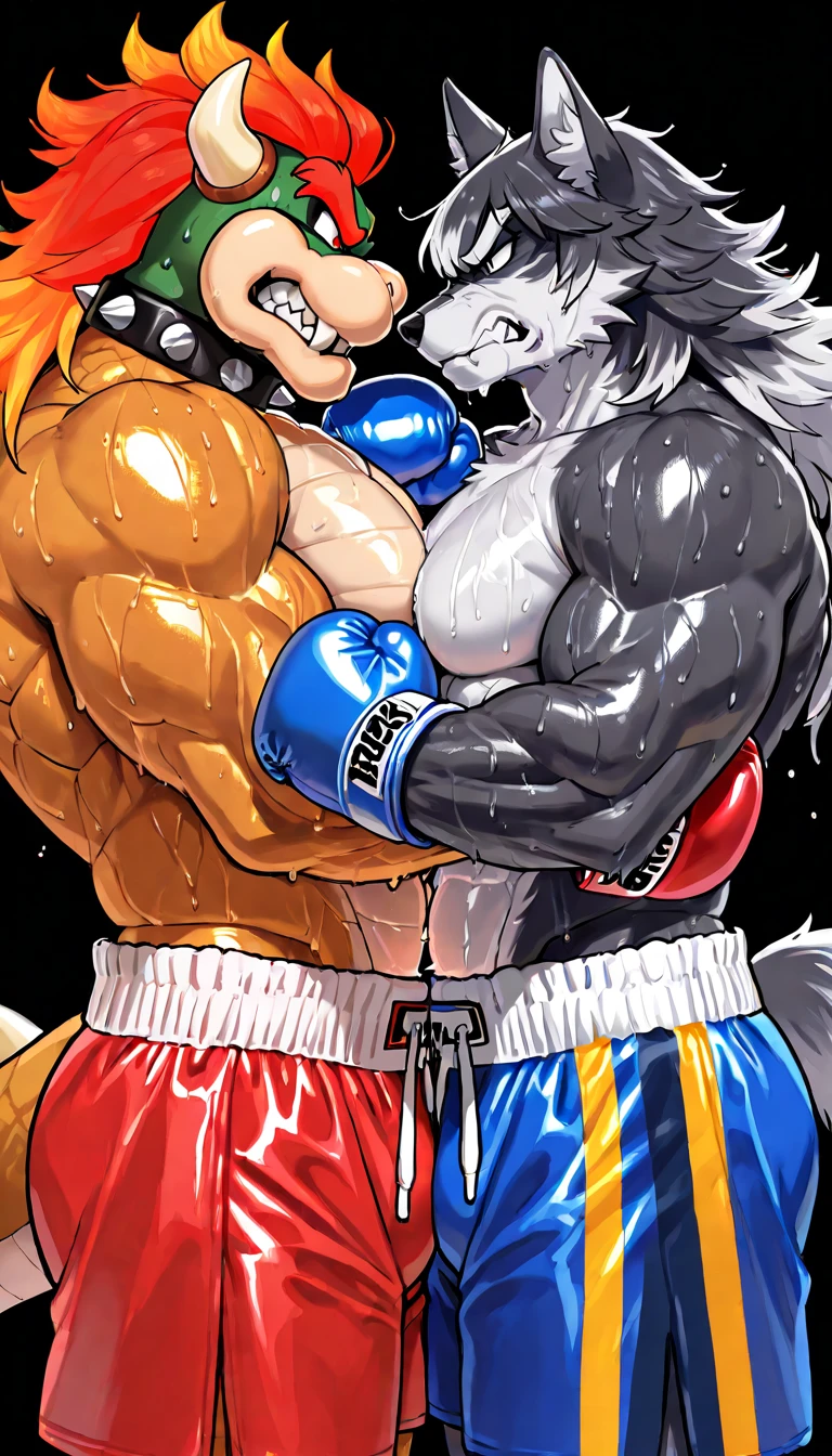 Super muscular boar beastman,(Wear a uniform:1.2),Blindfold,Painful expression,Mouth open and tongue out,Some guy cums in my face,(Surrounded by huge, red and black erect penises:1.2),(A large amount of semen all over the face:1.3),Pro wrestling,scrotum,Black nipples,lick,Massive ,Anal Sex,Standing doggy style