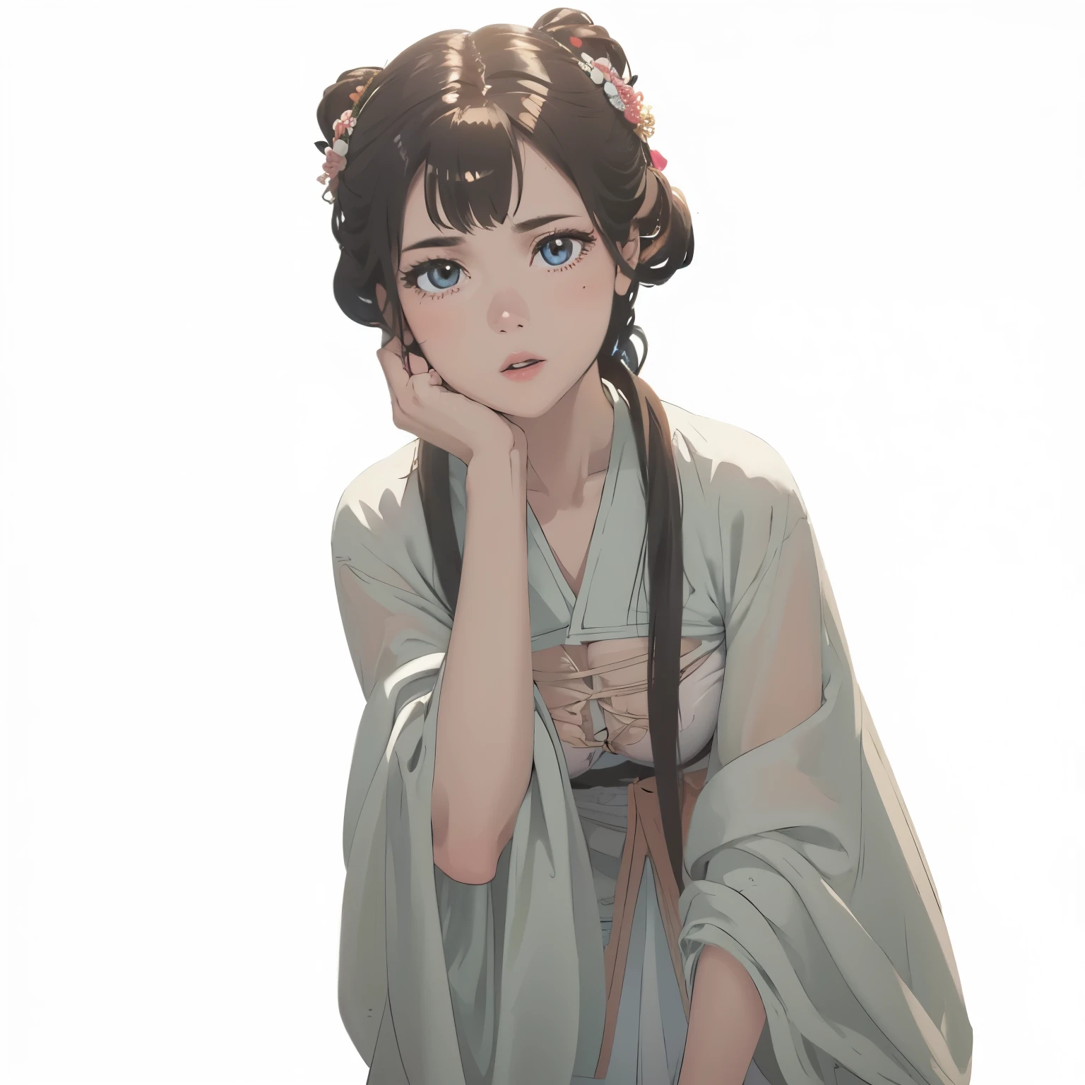 Front view of a woman,H cup, are perfectly detailed,has exquisite facial features, Clothes are exquisite , Game Character Design ,3D Rendering