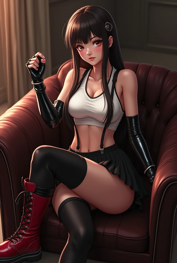 gangsta girl, wearing crop top lather jacket, wearing short black pant, wearing red glass, holding baseball stick, smoking cigar, sitting on the chair