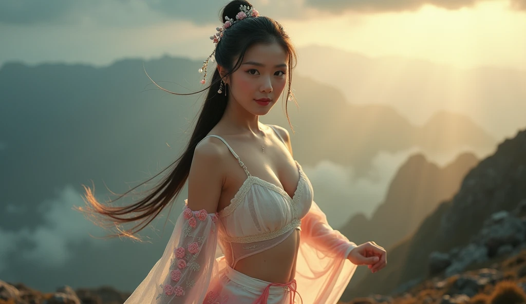 Naked Arafi woman standing on a hill with a mountain view.., Ethereal beauty, Amazing ethereal form, nivanh chanthara, beautiful oriental woman, beautiful and beautiful, traditional beauty, Eastern fantasy, asian women, Take beautiful photos, Goddess Shooting Movies, fantasy photoshoot, Very beautiful and ethereal, asian women, fantasy photoshoot