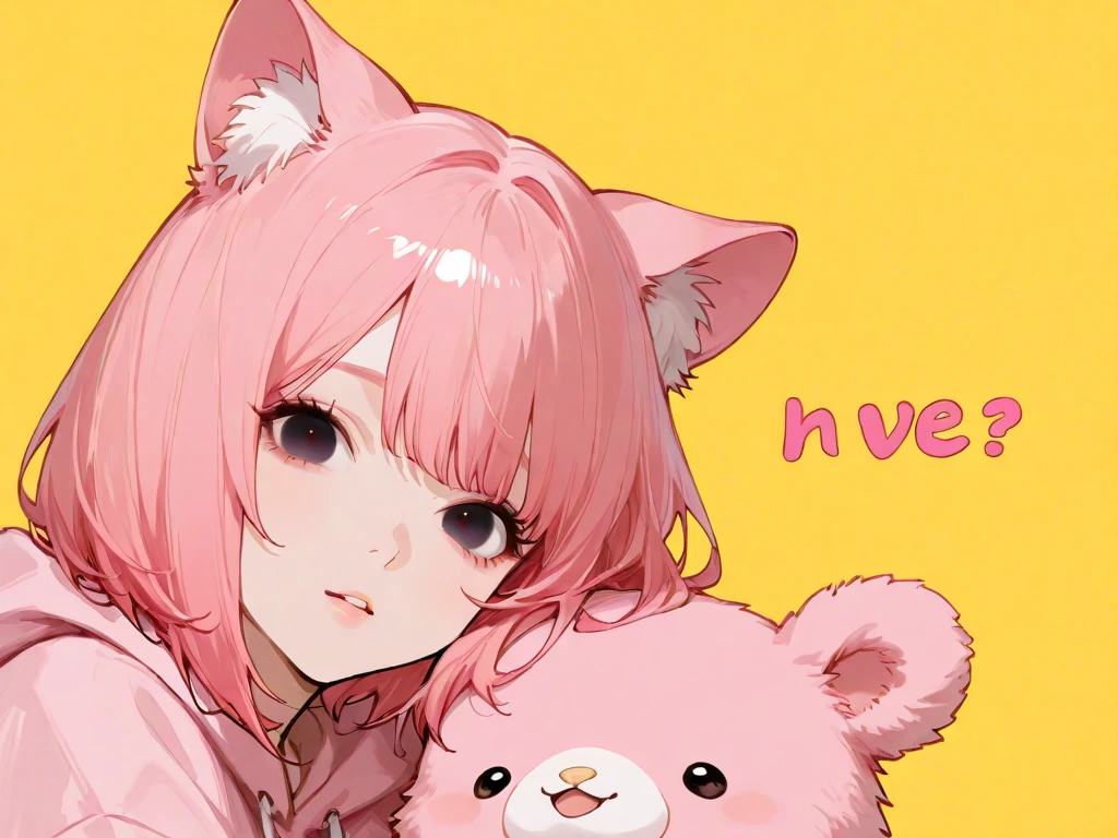 IMVU, pink hair, pink heart eyes, white round glasses, pale skin, white and pink cow ears, white horns with pink bows, fuzzy white jacket with pink spots, pink cowbell choker, kawaii, soft, high quality, masterpiece, 8k