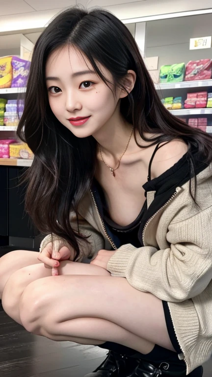 Girl desperately wants to go to the toilet、(Correct anatomy of the fingers)、（Separate hands and feet々Draw on)、so beautiful、Ideal ratio、Natural Breasts、Very stylish、barefoot、(Food section of a supermarket:1.37)、(Squat with your legs wide apart:1.37)、(Place your hands on your knees)、(Anguished expression:1.4)、Looking into the camera、Photographed from the front、close、Highest quality、Very detailed、Genuine、Beautiful proportions、Vibrant colors、Sharp focus、Tense atmosphere、Classical Composition、art、Striking details、Artistic subtleties、Harmonious color palette、Sublime Beauty、Aesthetic perfection、Captivating eyes、Pure brilliance、Impeccable functionality、Dreamy atmosphere、Sophisticated style、Timeless elegance、Completing a masterpiece、Exquisite craftsmanship、Meticulous attention to detail、Sublime proportions、Artistic Excellence、living work of art、The charm of another world、Fairytale-like setting、Unforgettable gaze、A commanding presence、Natural Breasts