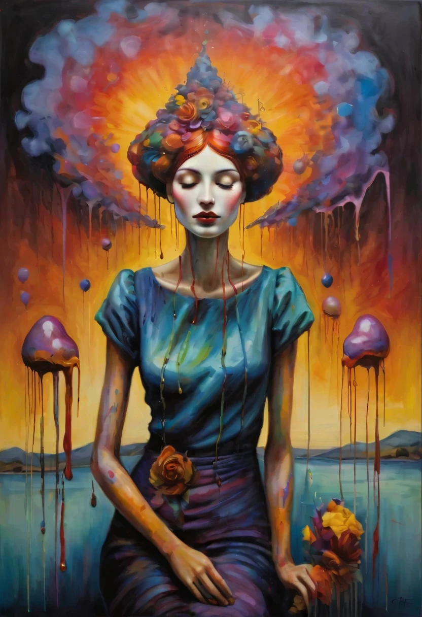 (Artistic Masterpiece of Romantic Life) ( (Themed Art of Life) ( (Conceptual Art) (NFT Exclusive) (Fauvism Work) ()”) Where visual poetry transcends traditional boundaries and embraces the dynamic interplay between creativity and technology Takes),dripping paint,darkart,style, in the style of esao andrews