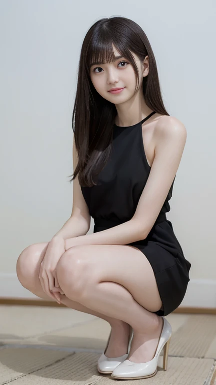Mixed Shandong beauty model,Very long chin,whole body,Smile,