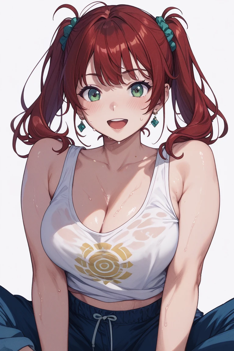 One girl, High resolution, Shortcuts, masterpiece, Highest quality, Cinematography, Simple Background, smile, Sparkling eyes, double eyelid,（whole body）,（Tank top,Cleavage）（Shorts,Beautiful legs）,Very cute face