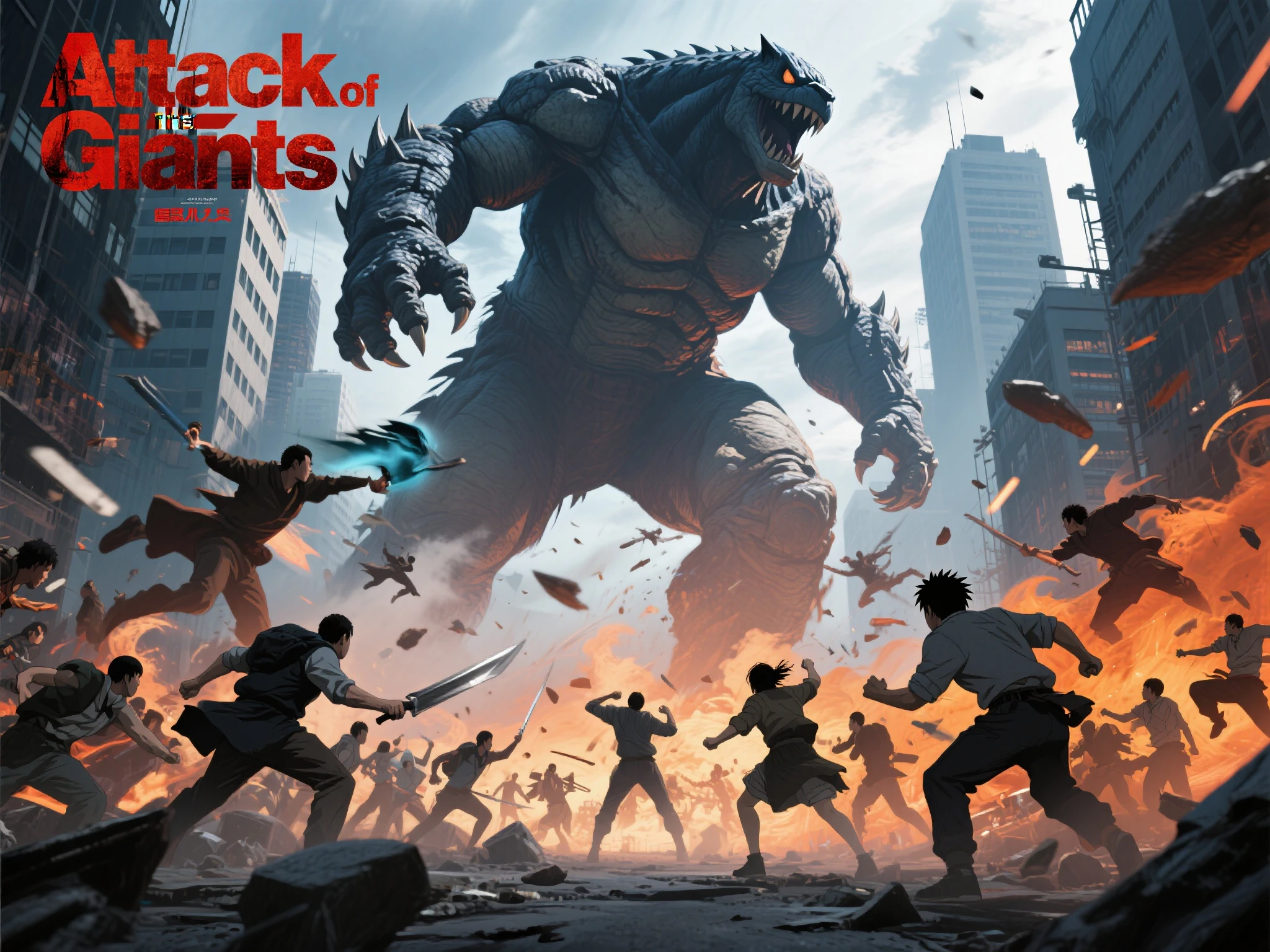 A town being attacked by a monster