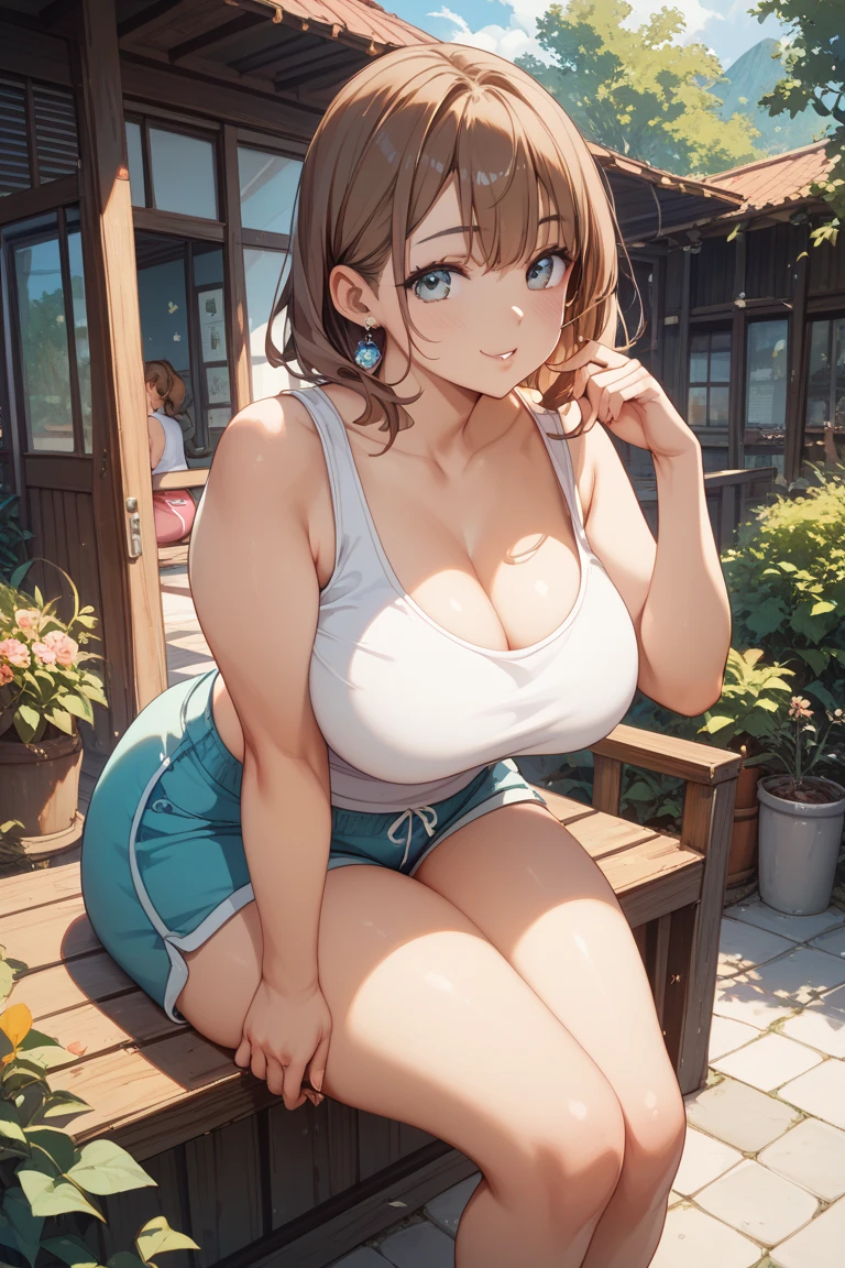 masterpiece, best quality, ultra-detailed, Potrait of beautiful , (chubby) (sexly), (plump), (curvy), (sexly), (Nude), ((tomboy)), (アニメ), (Breasts), (Plump), ((very short hair)), (boyish), (little brat), (naughty), (young), (Short Hair), (pudge face), (cute), (handsome), (Nude), (Big Areola), (Bad body odor), (anise-NOD), (brawn eyes), (belly button), (Brown Hair)