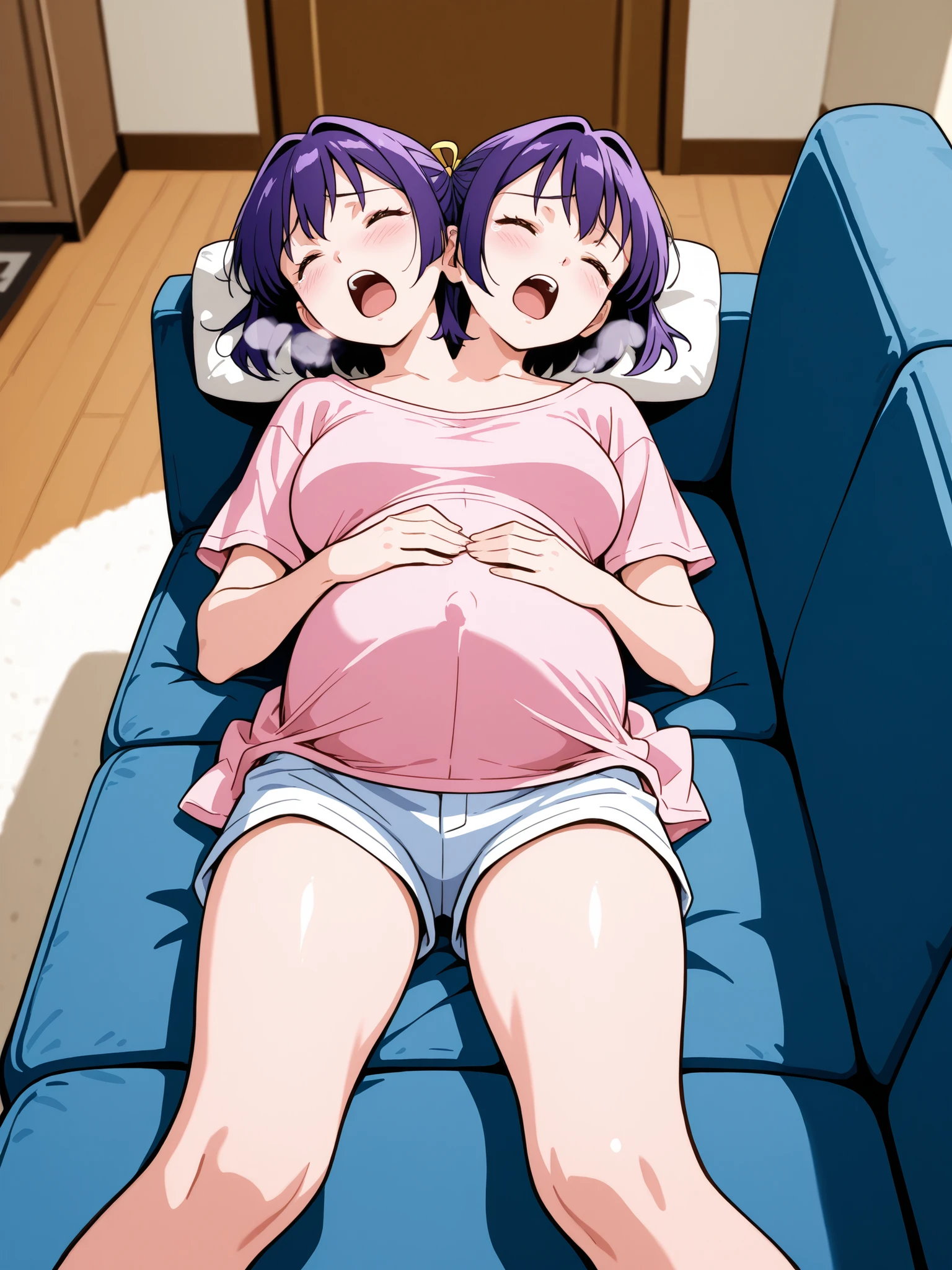 score_9, score_8_up, score_7_up, score_6_up, score_5_up, score_4_up, (source_anime), 2girls, (girl, Short hair, Little kid girl body, small breasts, Awake {sucking breasts}). (adult woman, long hair, massive breasts, Tall stature, Asleep). Yuri , age difference, size difference, breast sucking, breast milk, tongue, far, full body