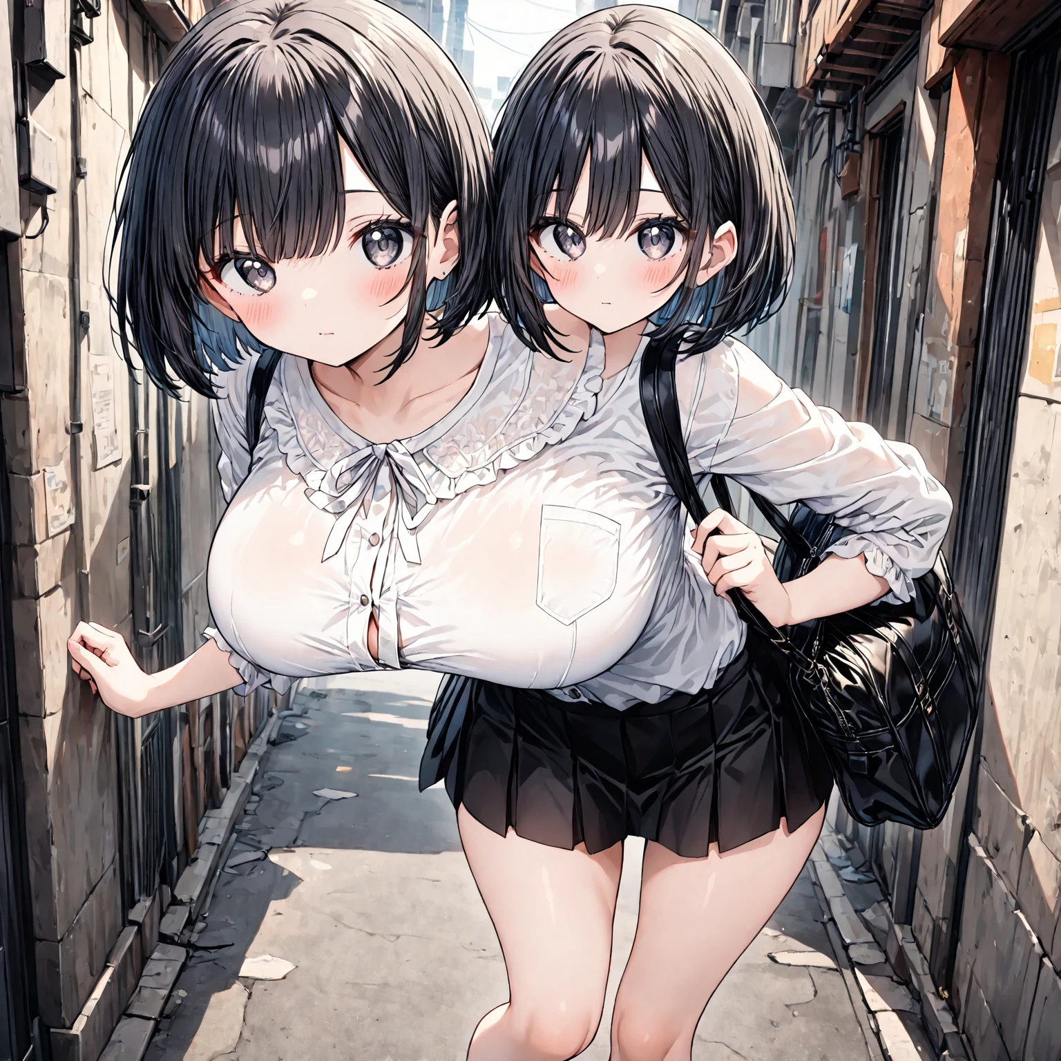 Very detailed, Highest quality, High resolution, Moe Anime, ((Three s in their underwear:1.3)), (Black Hair:1.4), (Baby Face), ((round face:1.4)),Cute eyes, Detailed eye depiction, Eyes sparkling, Dark eye color, View your audience, Pale skin, (Big eyes:1.4, Droopy eyes:1.4, Torogao:1.4), Focus on the face, In the park with cherry blossoms falling, ((No underwear)), ((naked)), ((See-through lace bra)), Bright Eyes, ((Nipples are visible through the fabric)), ((Petite)), ((Young)), ((nsfw:1.2)), (Flat Chest:1.4), ((Different braided hairstyles:1.4)), (A big smile:1.4), (Slightly below:1.4), ((Different bangs:1.2))