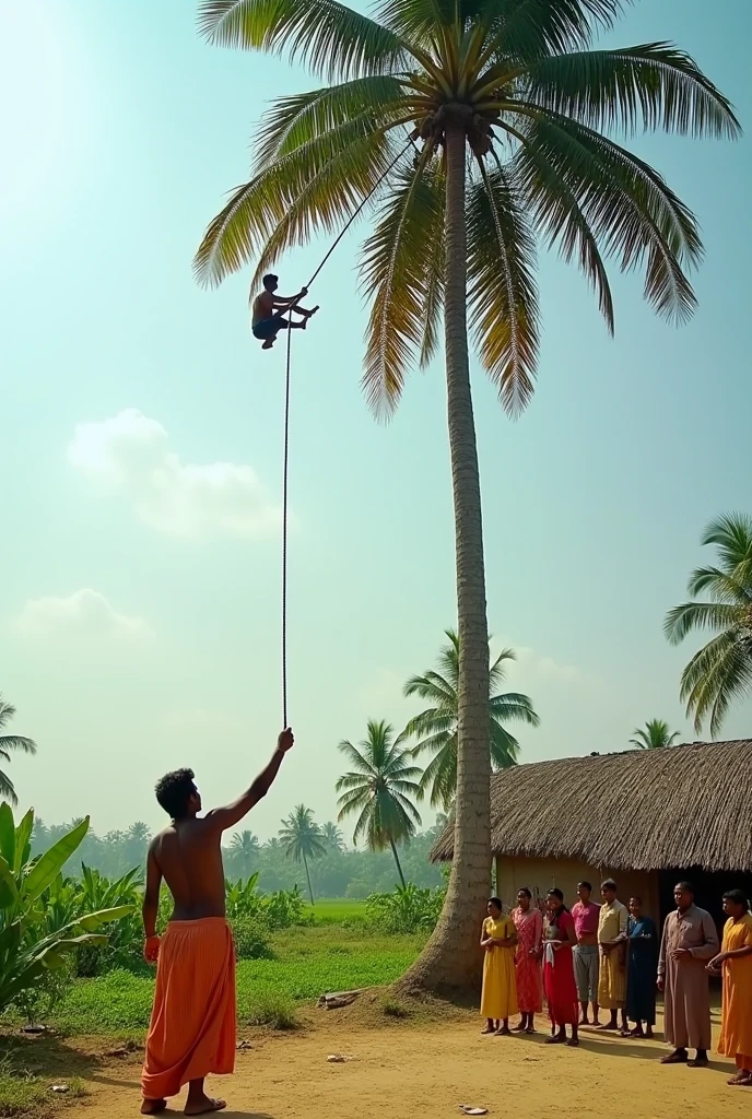 A monkey-headed human fighting capoeira on a beach in Brazil