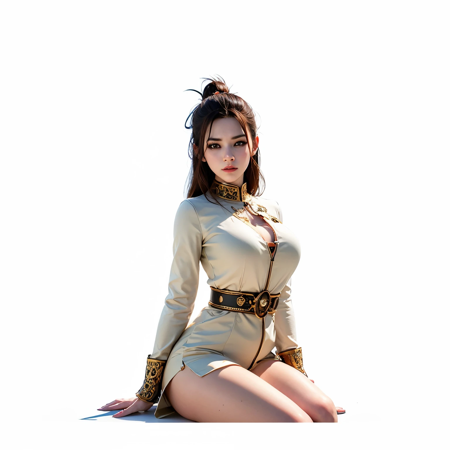 Front view of a woman,H cup, are perfectly detailed,has exquisite facial features, Clothes are exquisite , Game Character Design ,3D Rendering