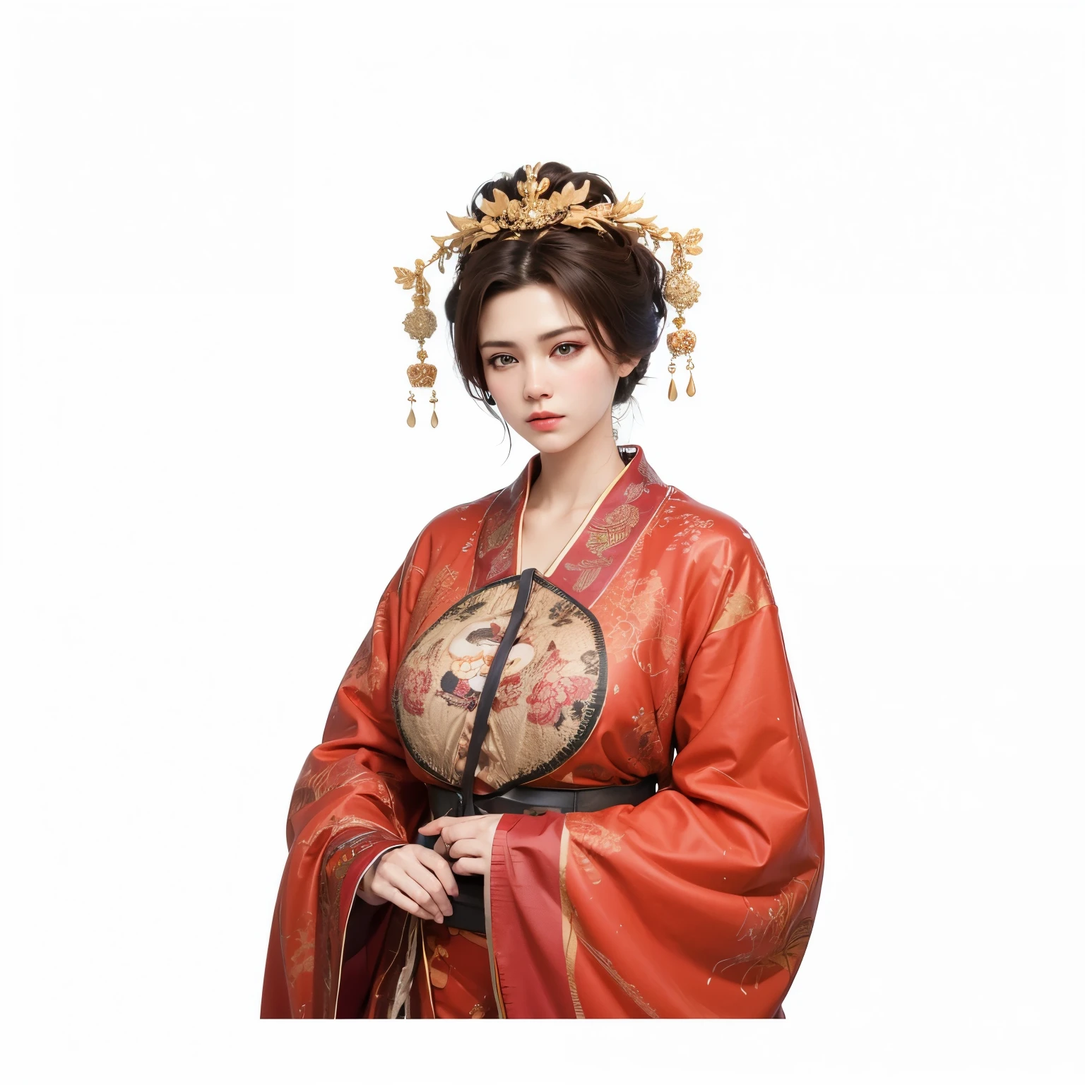 Front view of a woman,H cup, are perfectly detailed,has exquisite facial features, Clothes are exquisite , Game Character Design ,3D Rendering