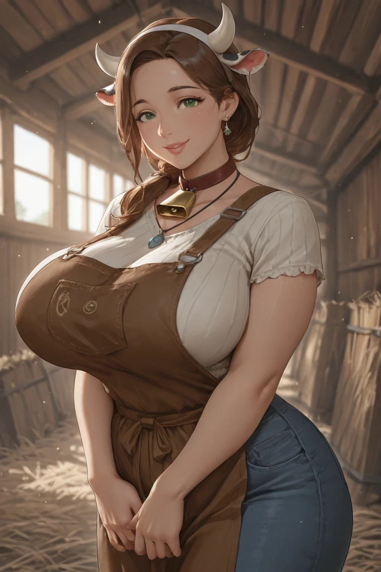 (masterpiece, top quality, best quality, official art, beautiful and aesthetic:1.2), (1girl:1.3), auburn hair in big curls, extremely detailed, portrait, looking at viewer, solo, (full body:0.6), detailed background, close up, (warm summer tavern theme:1.1), freckles, extremely busty tavern maid, bard, charlatan, smirk, mysterious, working in tavern, revealing bard attire, dirndl dress, dirndl, corset, straps, long boots, mugs of beer, ((((gigantic breasts, cleavage, skindentation)))), slim waist, slim hips, long legs, medieval (tavern interior:1.1) background, dark mysterious lighting, shadows, magical atmosphere, dutch angle