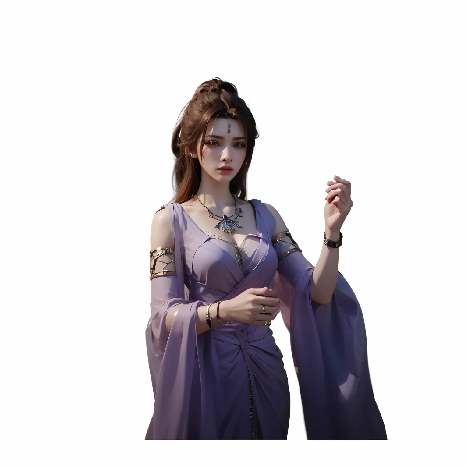 Front view of a woman，H cup， are perfectly detailed，has exquisite facial features， Clothes are exquisite ， Game Character Design ，3D Rendering