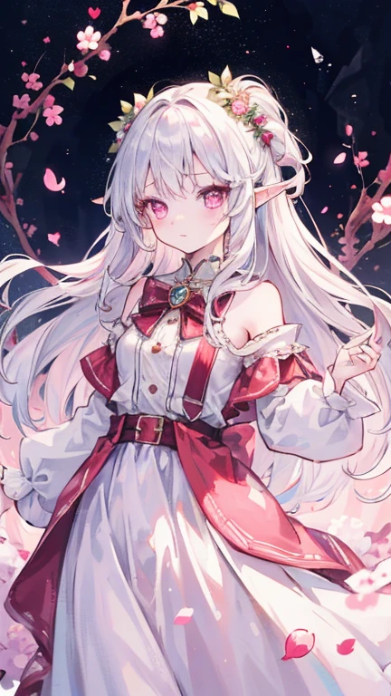 beautiful illustration, best quality, cute petit girl, (transform sequence), transform magical girl, chibi, white magical girl, fractal art, albino, babyface, long pure white and red mesh hair, beautiful detailed red eyes, cinematic lighting, cowboy shot, looking at viewer, from bottom, happy