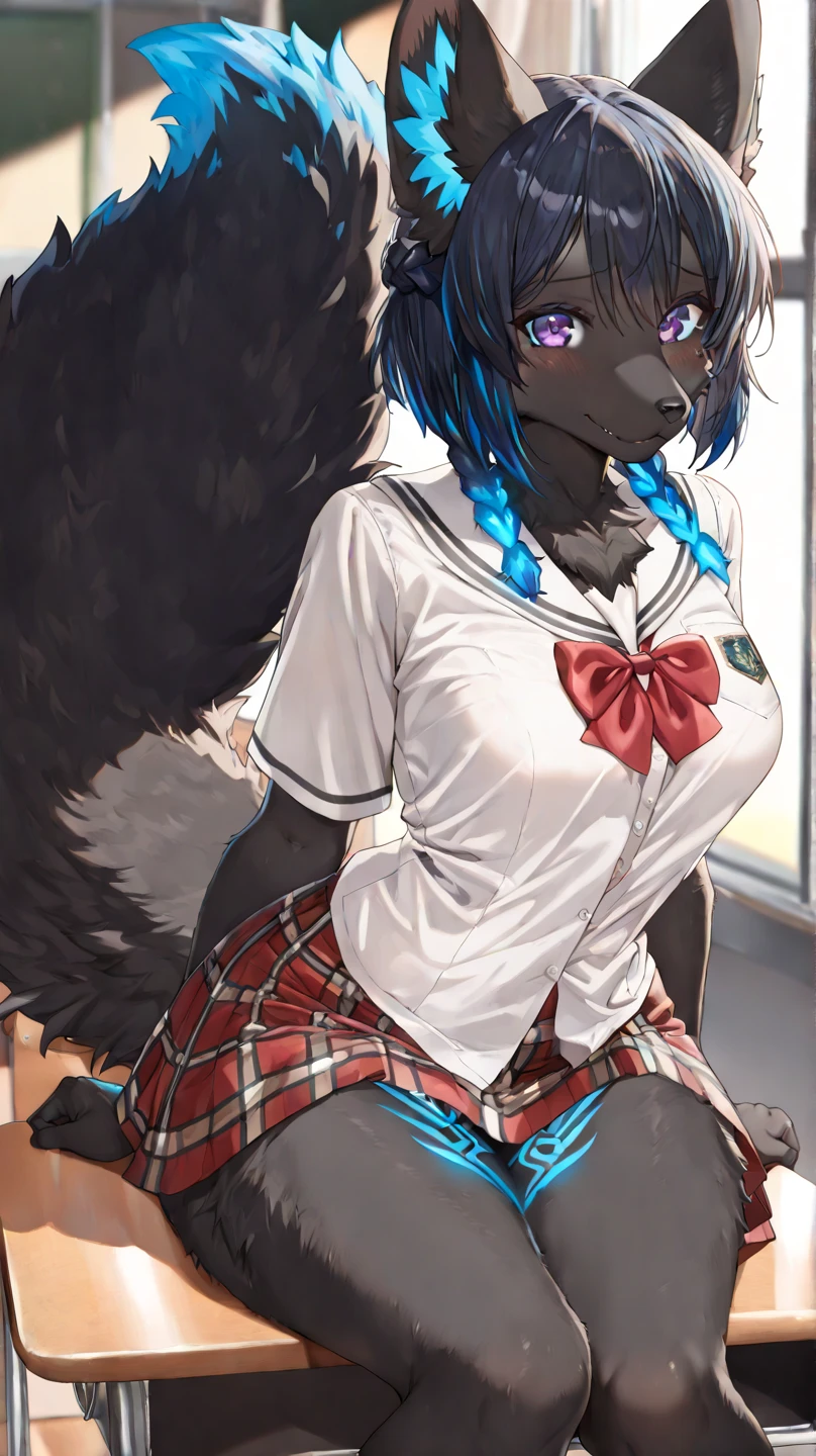 ((((sfw)))), uploaded the e621, beautiful and detailed,woman (((female))) ((anthro)) hyena, Ross Tran, by ruan jia, by zaush, by foxovh, lighting cinematic, seductor, hyena, thighighs, (huge chest), full body view, (anthro, fluffy fur, character focus:1.1), 1girl, anthro dog girl, body fur, solo, medium breasts, (thick thighs:0.3), curvy, (blue_clothes) focus on boobs, biki big ass sexy ass sexy boobs invitation, (heart-shaped pupils), sexy, seductive, fall in love girl, nice, cute, naughty face, bedthrom, big aureola sahow , show , no clothes Black hair with blue highlights. night looking the raiin . mini_skirt inside butt sexy_highschool_clothes, semi-butonned uniform niform, with his shirt soaked, nerd girl with glasses from front show boobs (barely_visible_booba) big_nipples, visibile open mouth saliva offering the breasts and sex partial clothes (She is sitting) ((She is showing her sensuality) (Dog collar.) (scratched clothes ever) get down on all fours show boobs (barely_visible_booba) big_nipples, visibile open mouth saliva offering the breasts