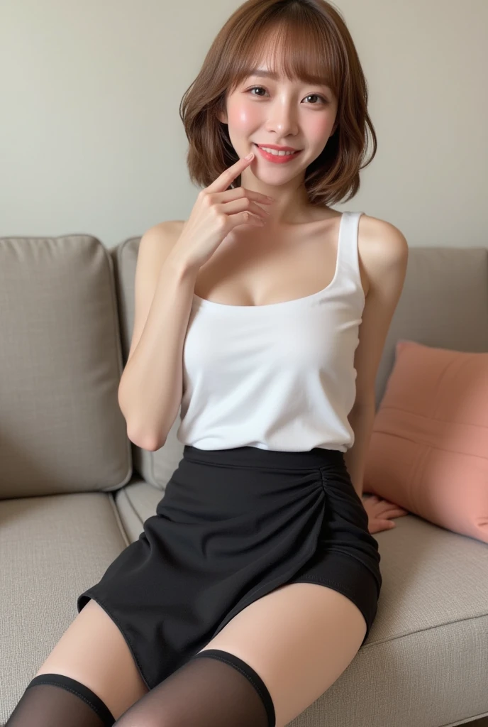 debris flies、highest quality、super fine、got it、High resolution、8k wallpaper、perfect dynamic composition、(((Full body Esbian)))、((from below))、20 year old cute girl、detailed beautiful face、delicate and cute eyes、fine-textured skin、My cheeks turned red、(wavy black hair)、thin legs、Please generate at the eaves、take a selfie with your mobile phone、room、wearing a white tank top、white background、wearing hot pants、I can see your pants、panty shot、The exact shape of the areola、transparent areola、The nipples are transparent、Taking a selfie in front of the mirror with your smartphone、Wearing a white tight skirt