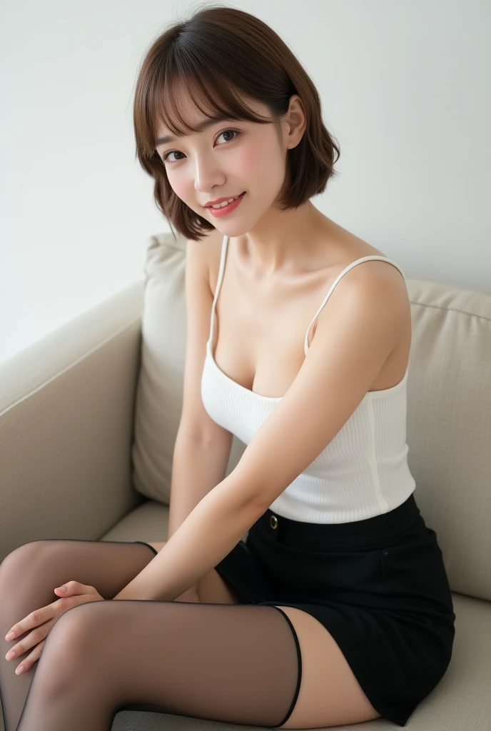 best quality, ultra high res, (photorealistic), RAW photo,(DOF:1.5), (portrait),in Suite, luxurious room, curtains, large sweep window, night view of skyscraper
On a relaxing couch ,
1japanese girl, solo, cute, kawaii,(happy smile:1.2), (brown eyes, catch light:1.4), natural skin, (short hair)
BREAK
(thin light gray white bra and navy skirt)