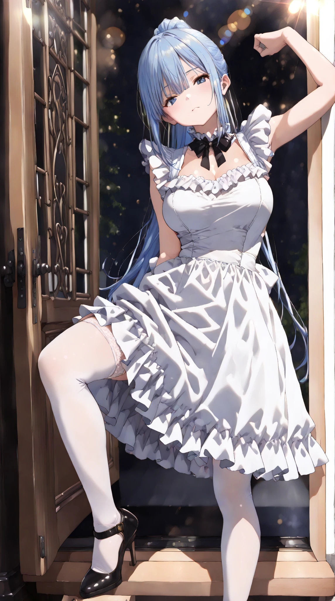 chino asada, Shino Asada, (Iris:1.5), Black Hair, Hair between the eyes, hair ribbon, short hair, Side Lock, Glasses, (Small breasts:1.2),happy smile, smile, Open your mouth,blush,Cold shoulder tops,Short sleeve,Long skirt,Black pantyhose,Stiletto heels,Walking,whole bodyがイラストに入るように,
break looking at viewer,whole body,
break outdoors, Building district,
break (masterpiece:1.2), Highest quality, High resolution, unity 8k wallpaper, (figure:0.8), (Beautiful attention to detail:1.6), Highly detailed face, Perfect lighting, Highly detailed CG, (Perfect hands, Perfect Anatomy),