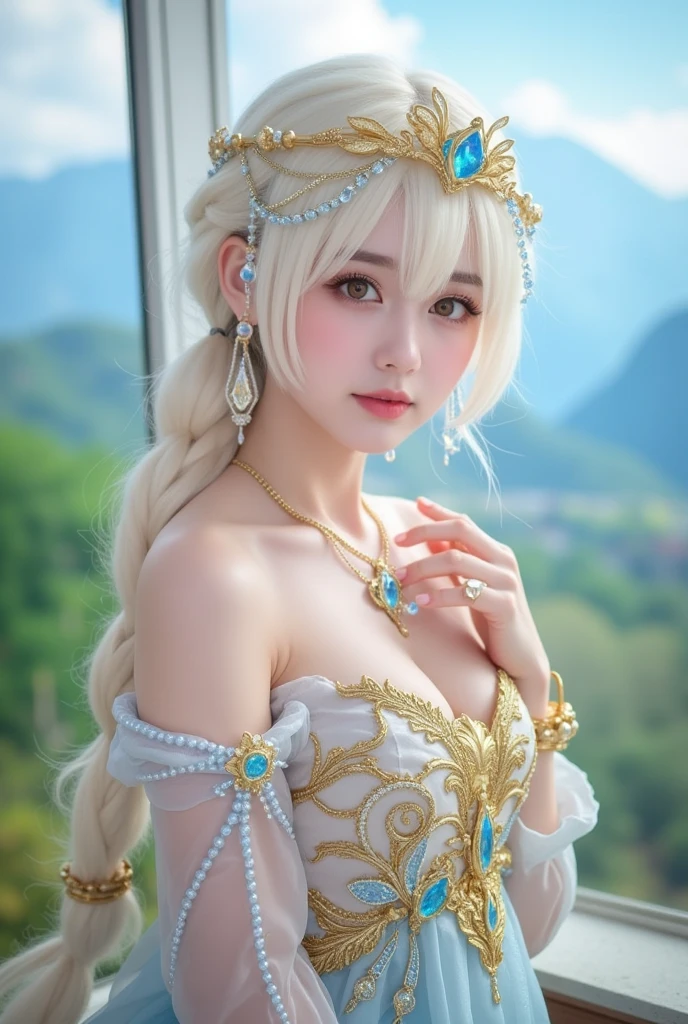 Elf Princess,(Photorealistic:1.4), (Masterpiece, side-lighting, fine detailed beautiful eyes: 1.2), Masterpiece*Portrait, Realistic, The face is delicate, Glowing eyes, Shiny hair, Glossy glossy skin, Solo, embarressed, (midriff),(super-fine),Detailed pubic hair,Accurate,(Works of masters),(best qualtiy),8K分辨率,A half body,dynamic viewing angle