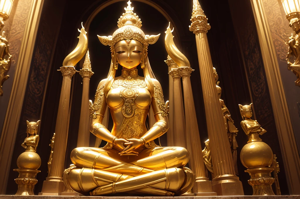 group of pregnant bimbo gold statue, extreme voluptuous statues, grand hall