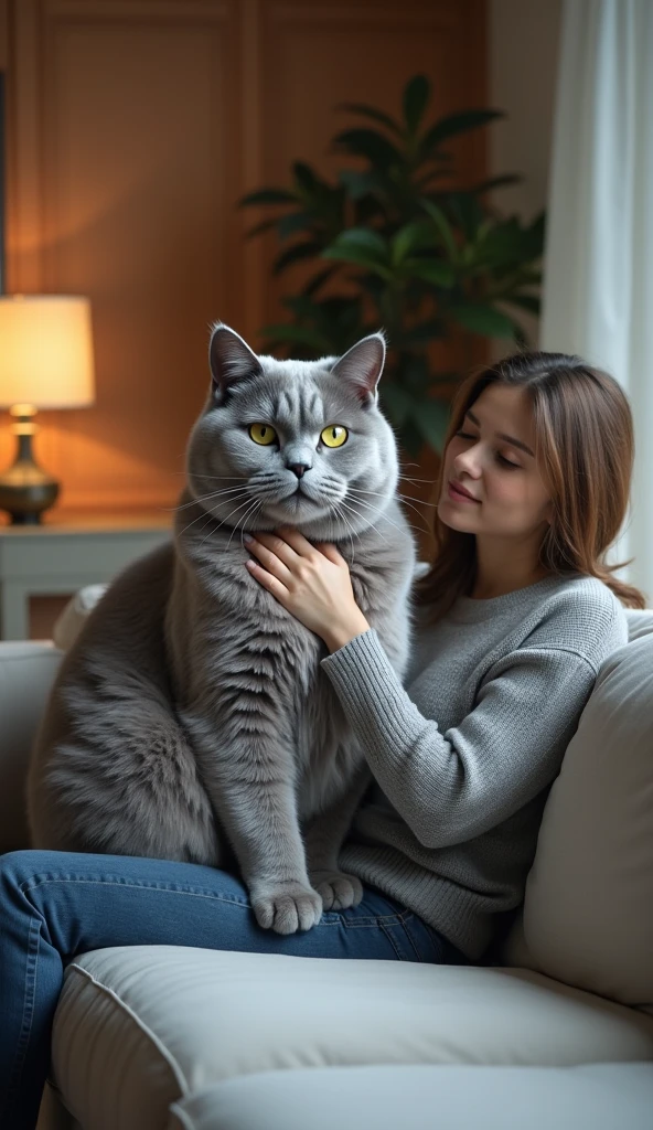 Design a heartwarming scene as the young Malay woman interacts with her beloved cat pet, big fluffy white persian cat, beautiful woman with beautiful small petite body, wear glasses, short golden brown hair, bob haircut with bangs, small petite body, showcasing the bond between them in a cozy home setting, bright lighting, happy, 8k, high quality, ray lighting,